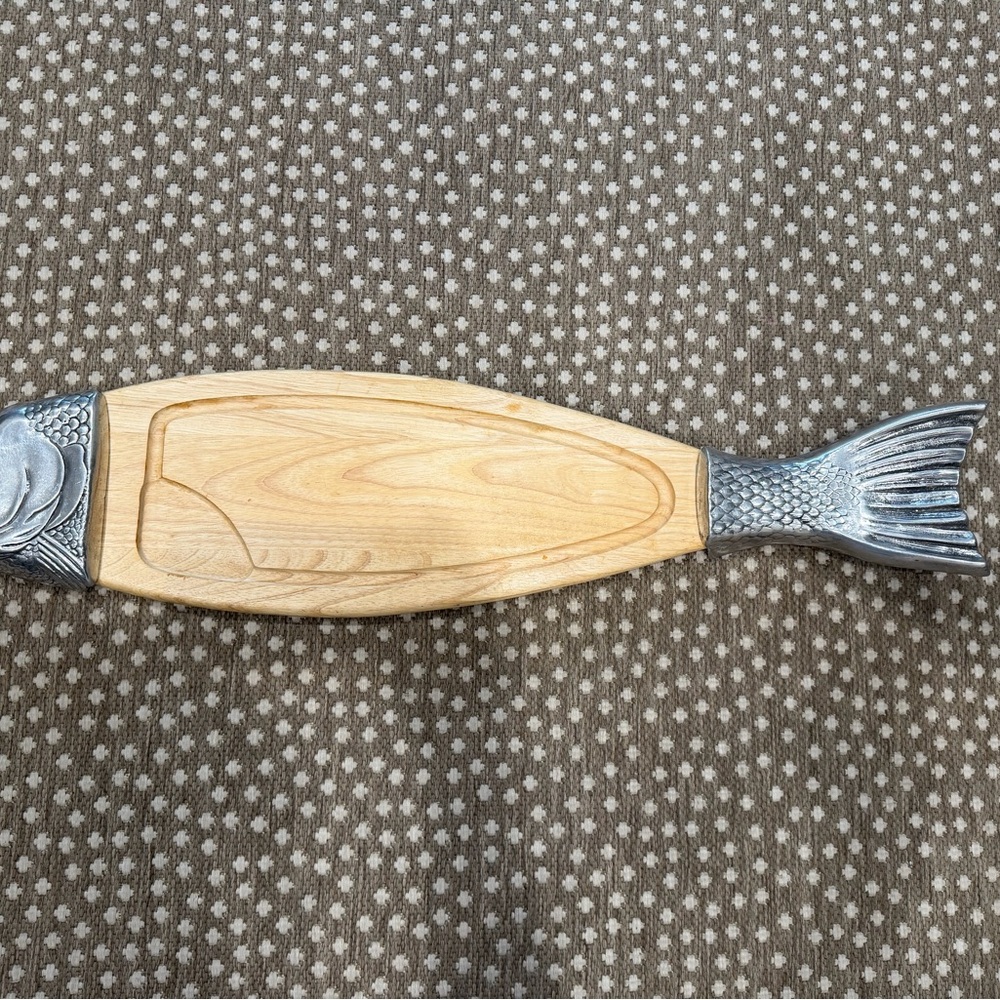 Silver and Wood Fish-Shaped Cutting Board
